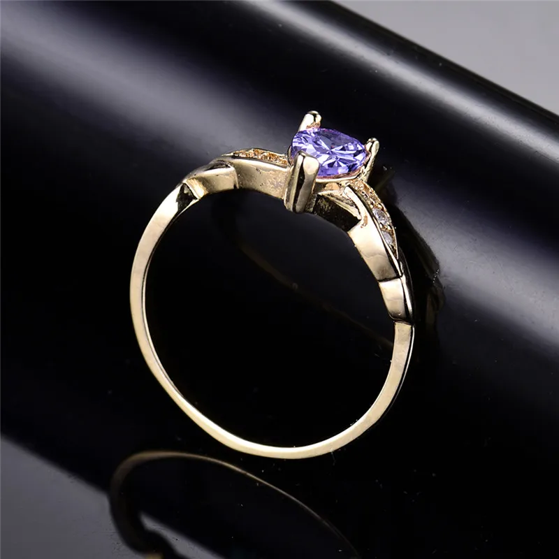 Женское кольцо на палец BUDONG Золотое с фиолетовыми каплевидными камнями и