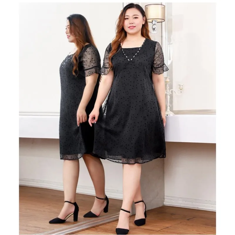 Модные женские туфли с расклешенными рукавами Лето Тонкий платье плюс размеры 10XL