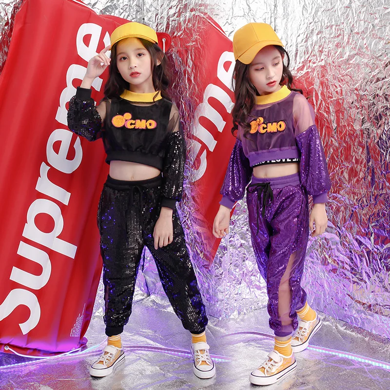 Танцевальные костюмы для девочек расшитые блестками джаз хип-хоп танцевальные