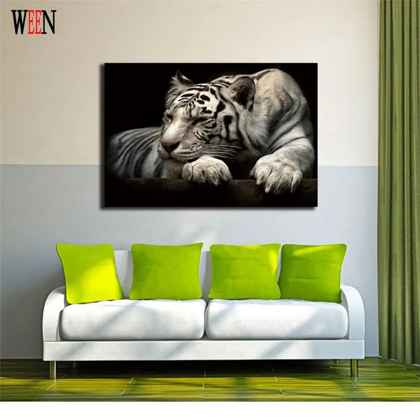 Лежа белый тигр холст искусство картина животных постер винтажный современный