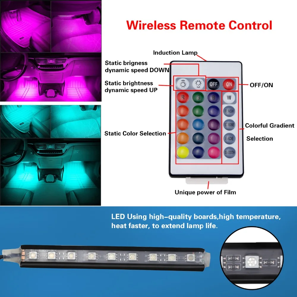 Geetans стайлинга автомобилей 16 цвета RGB музыка дистанционное управление атмосфера огни за шт 48LED полосы света для всех автомобилей