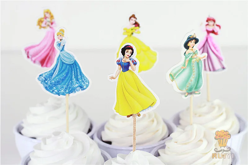 24pcs Cartoon White Snow Princess Toppers Picks Kids Favors Supplies Happy Birthday Party Baby Shower Decorations Cupcake Flags | Дом и сад