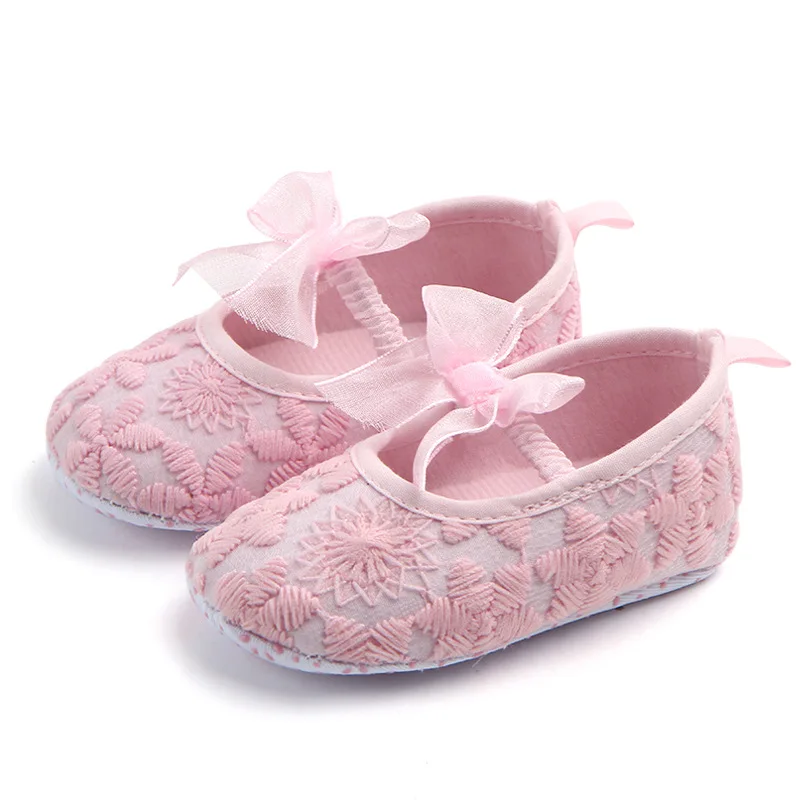 Pink 13CM Милые бантики; обувь для маленьких девочек; кружевная мягкая подошва с цветочным рисунком; обувь для малышей; детская кроватка для новорожденных девочек; ботинок - Цвет: Pink 13CM