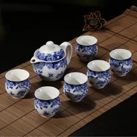jingdezhen 7 green flower double double cup heat insulation tea kit ceramic kung fu business gift tea set