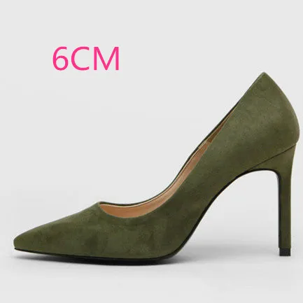 Deep Green-6CM Heel Женские туфли-лодочки из флока на высоком каблуке с острым носком, пикантная женская обувь на тонком каблуке, chaussure femme, осень - Цвет: Deep Green-6CM Heel