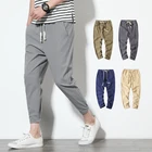 Мужские однотонные брюки из 100% хлопка, брюки до щиколотки с эластичным поясом и шнурком, брюки размера плюс, Новинка лета 2019