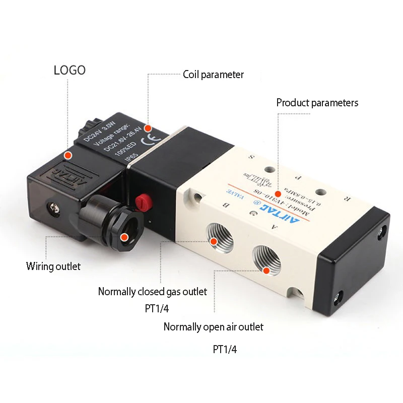 4V210-08 DC12V DC24V AC110V AC220V 5 Путь 2 Позиция Airtac электромагнитный клапан