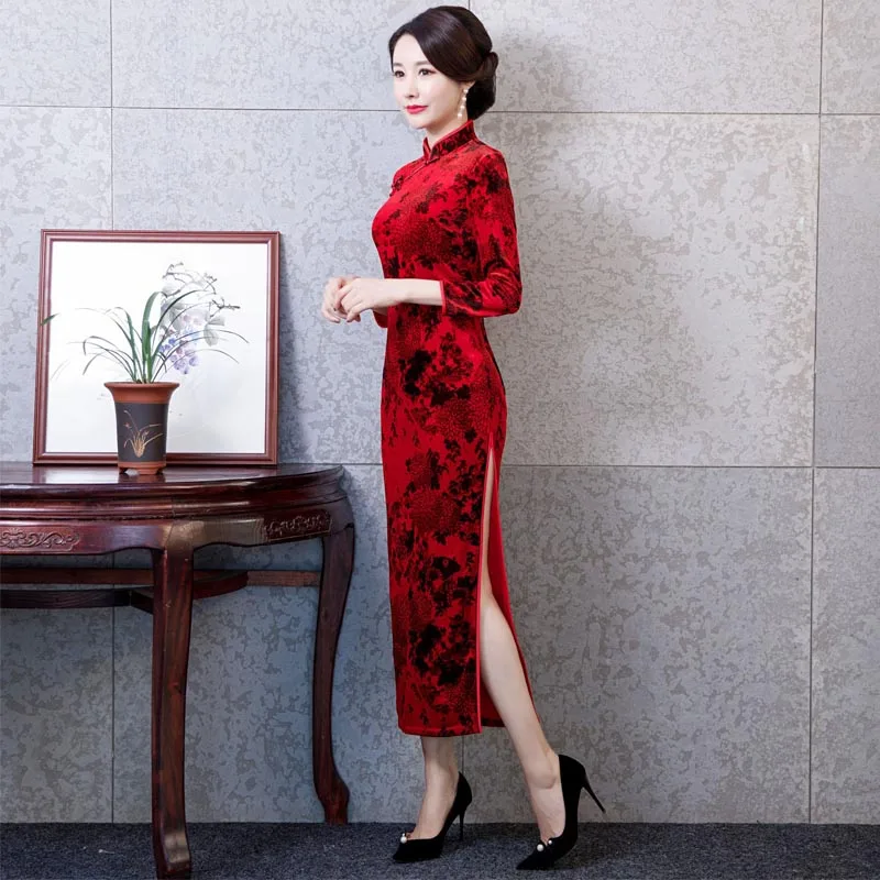 Женское платье с длинным рукавом традиционный китайский народный стиль пряжкой