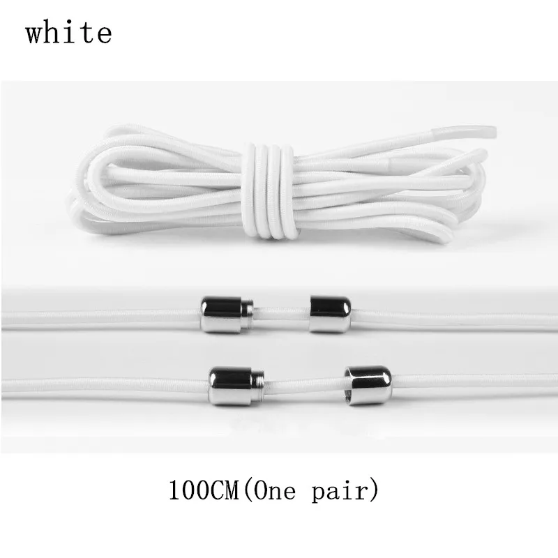 White-1 Новинка, 1 пара, унисекс, ленивые, эластичные, без завязок, круглые шнурки для ботинок, для детей и взрослых, быстро, яркие цвета, 100 см, Круглые, металлические, с головкой, шнурки - Цвет: White-1