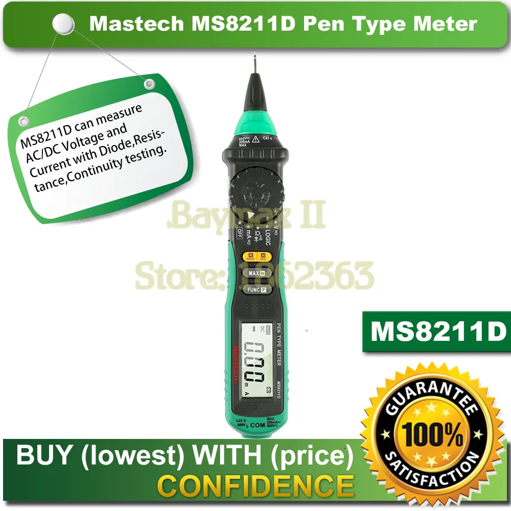 

Mastech MS8211D Pen-type Digital Multimeter Manual/Auto Range AC/DC Current Voltage Meter with Logic Level Test