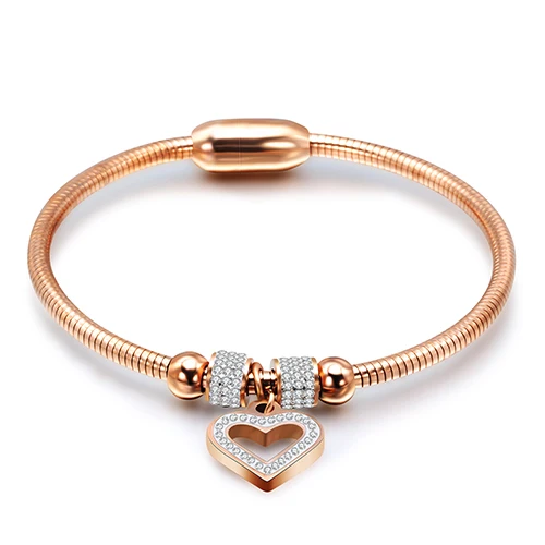 Rolse Gold Стиль сердце кристалл браслет браслеты Магнитная застежка со змеиной цепочкой 316L нержавеющая сталь женские свадебные ювелирные изделия - Окраска металла: Rolse Gold