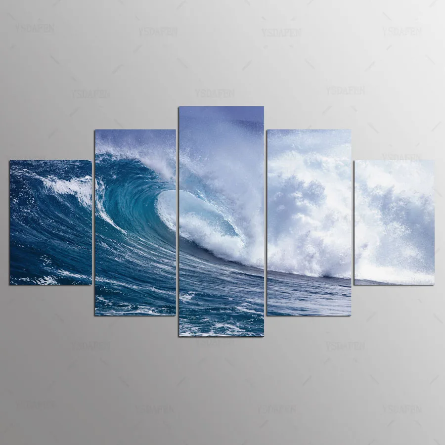 

5 panel Modern ocean waves hd Art print canvas art wall framed paintings for living room wall picture ny-166