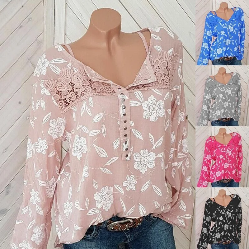 WPCZQVZA винтажный богемный стиль женские топы с длинными рукавами кружевной v