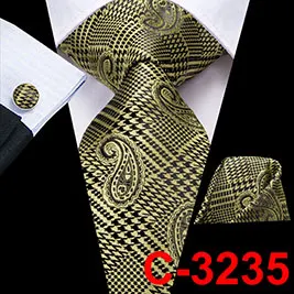 Hi-Tie мужской галстук Шелковый клетчатый шейный галстук для мужчин дизайнерские мужские вечерние Свадебный кармашек Квадратные Запонки Набор Модные мужские галстуки - Цвет: C-3235