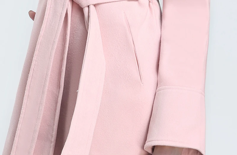 Женское шерстяное пальто зима 2017 длинное с поясом корейское меховое женское