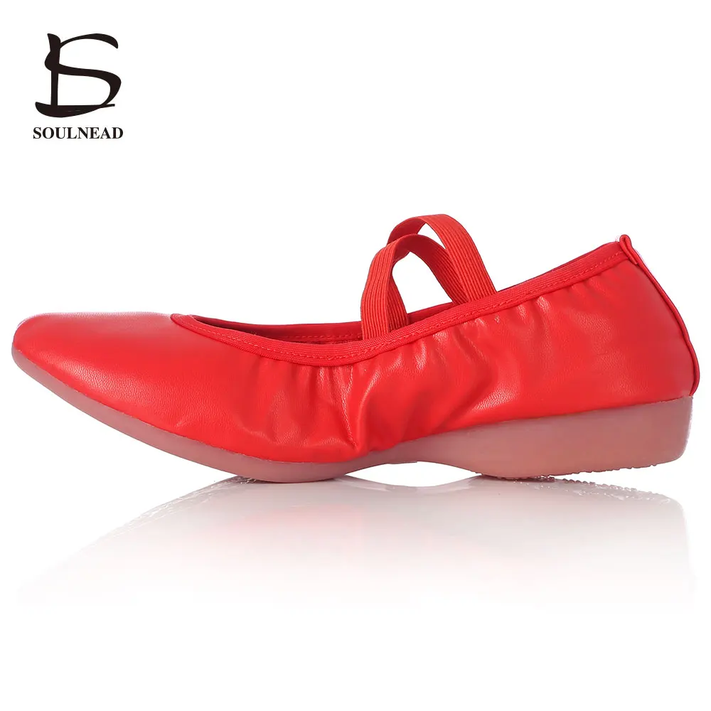 Leather red Женские балетки, танцевальная обувь для бального зала, туфли для латинских танцев, Современная обувь из натуральной кожи на квадратном каблуке, Румба Сальса - Цвет: Leather red