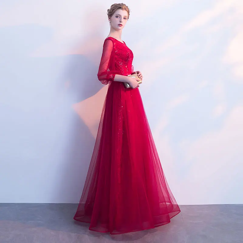 FADISTEE Новое поступление великолепное стильное платье вечерние платья Vestido de Festa ТРАПЕЦИЕВИДНОЕ платье с рукавами три четверти платье для выпускного вечера кружевное стильное