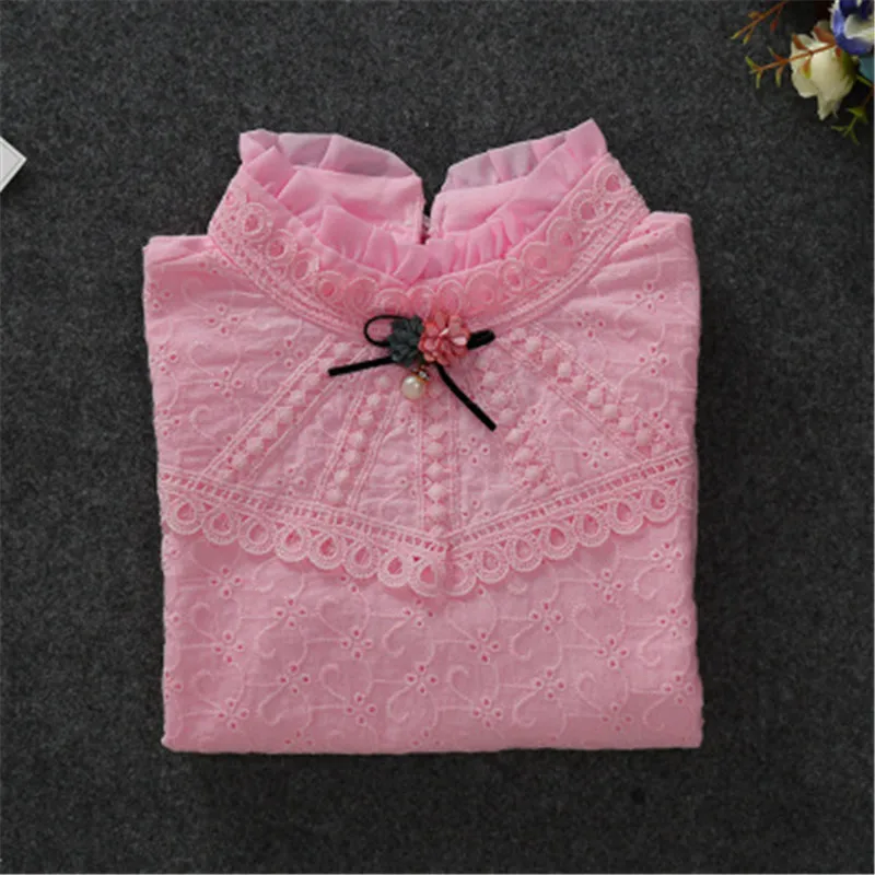 J Autumn Winter Girls Blouse Shirts Baby Teenager School Girl Tops Cotton Lace Long Sleeve Kids Shirt Children Clothes - Цвет: J