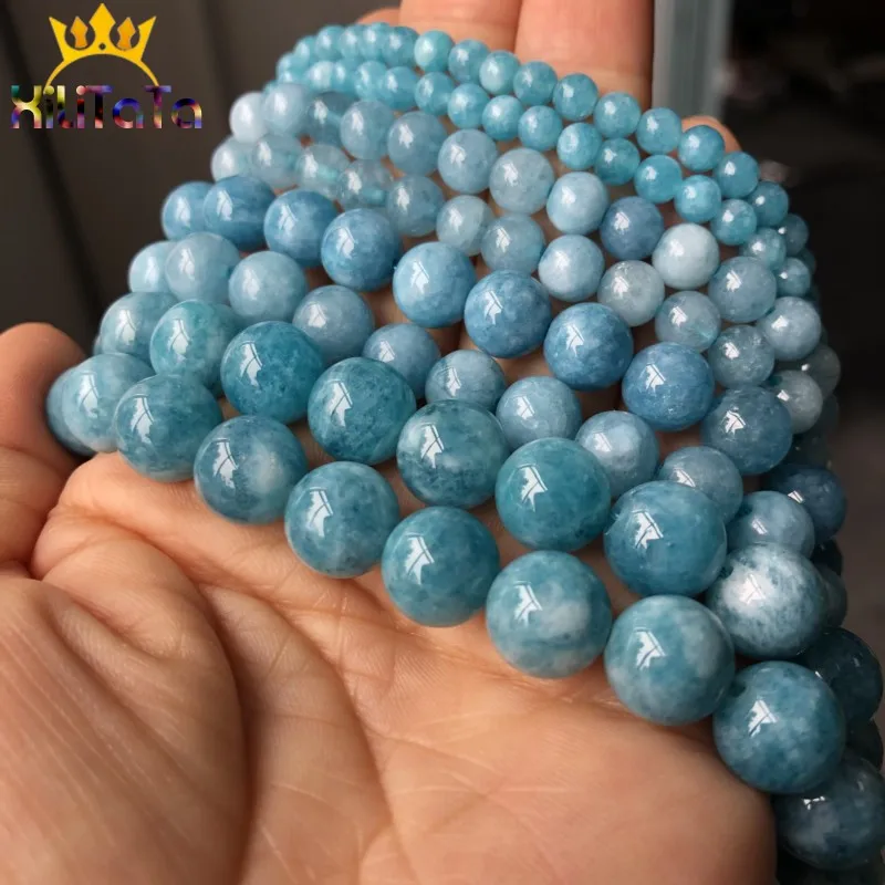 Natural Stone Dark Blue Chalcedony Jades Beads Round Loose Spacer For Jewelry Making 4/6/8/10/12mm DIY Handmade Bracelets | Украшения и