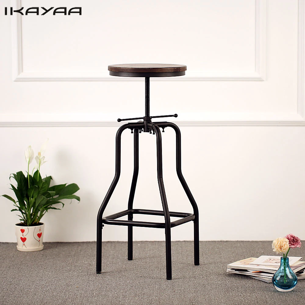 

iKayaa Retro Style Bar Stool Height Adjustable Swivel Natural Pinewood Top Kitchen Dining Stool For Home US FR DE Stock