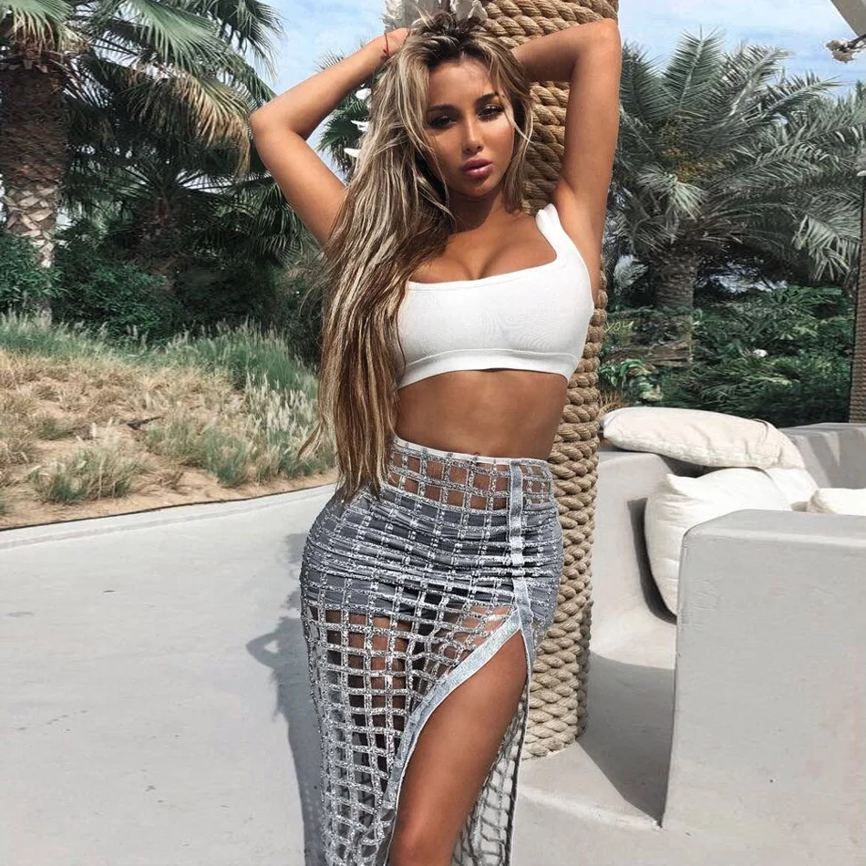 S Curve бинты Растениеводство Топ и длинный плед макси 2 шт. вечеринка Bodycon Club для