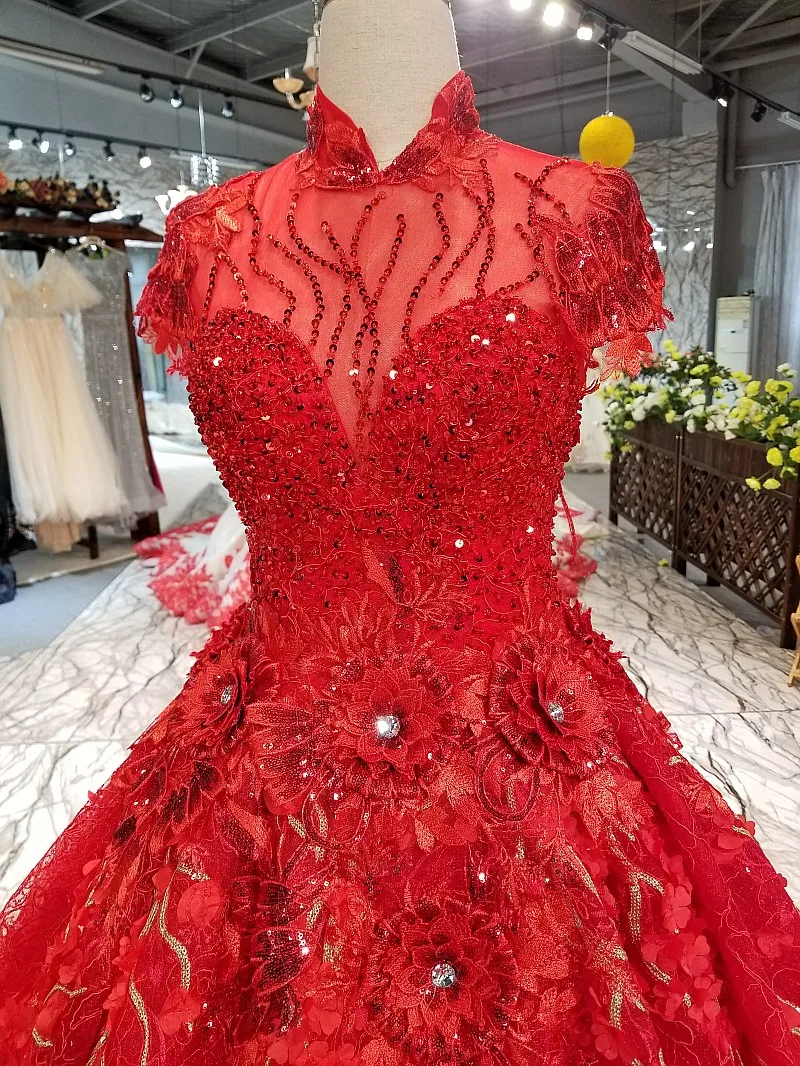 Vestido De Noiva бальное платье с высоким воротом красные свадебные платья 2017 матовое