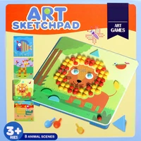 art sketchpad with 8 animal scenes nails jigsaw puzzles creative mosaic pegboard art game play set educaltional toy for children