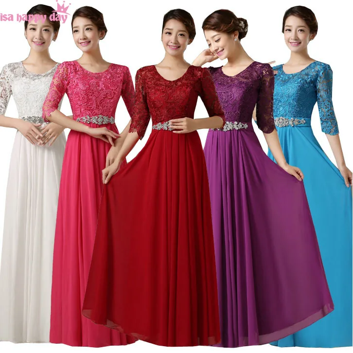 

2020 long formal dark red elegant women dresses party dress size 8 for mother of the bride groom modest for wedding autumn W3665
