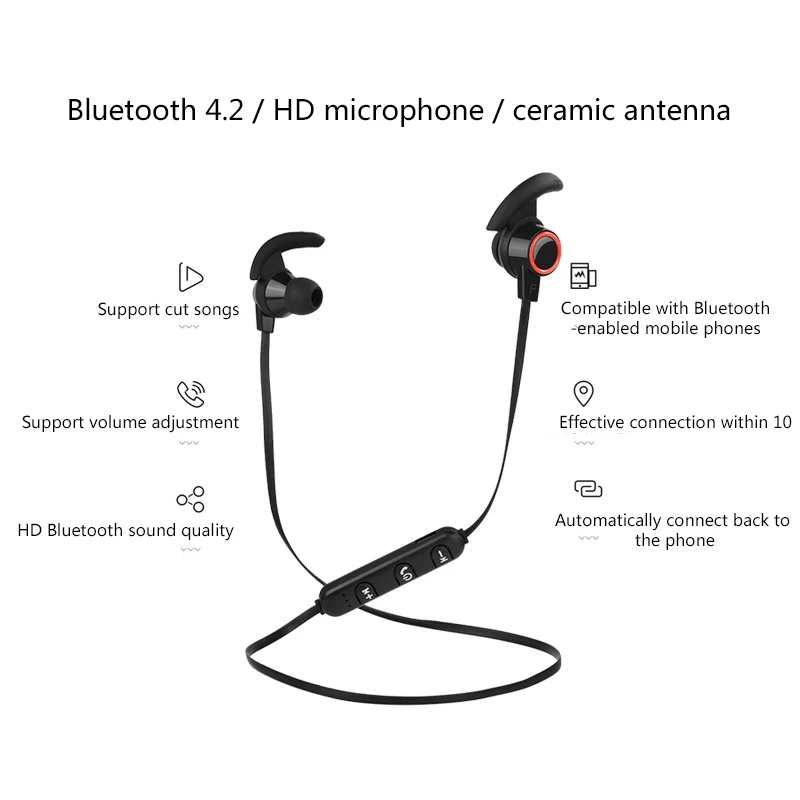 Bluetooth спортивные наушники, гарнитура, водонепроницаемый 4,2 Магнитный микрофон для iPhone X XS Max 6 8 samsung S8 S9 huwai p20