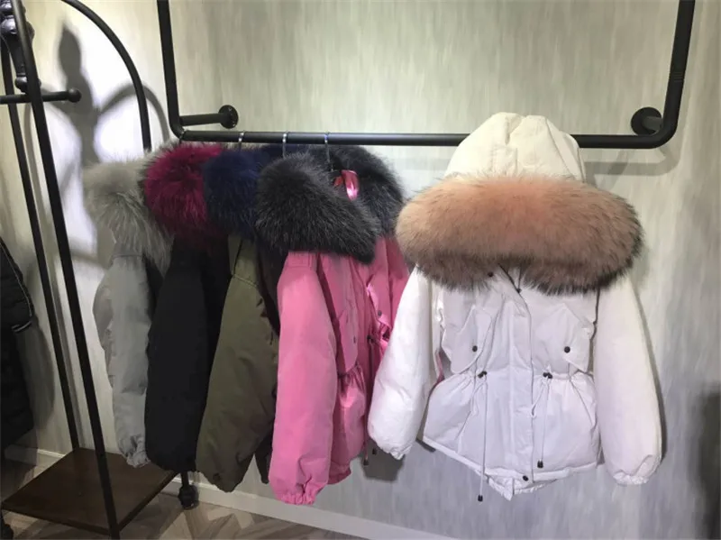 Парка женская зимняя короткая с меховым воротником свободного покроя|real fur collar