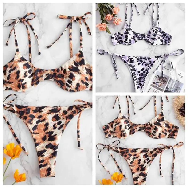 Бикини женский купальник с галстуком леопардовое бикини сексуальные