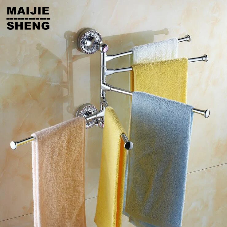 Вращающаяся вешалка для полотенец в стиле ванной из твердой латуни с кристаллами