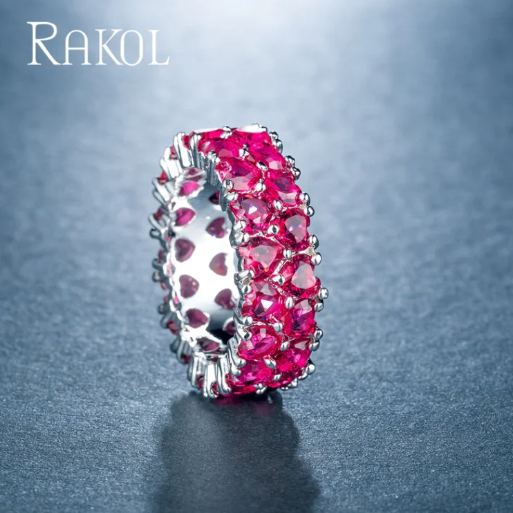 RAKOL новый модный OL женское кольцо с сердечком земли Циркон покрытое белым