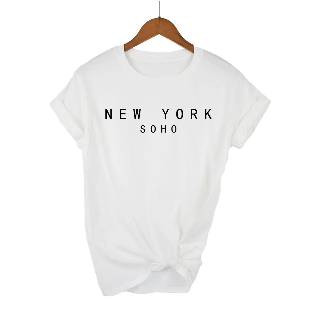 Женские хлопковые футболки с надписью New York Soho повседневные Забавные для девушек