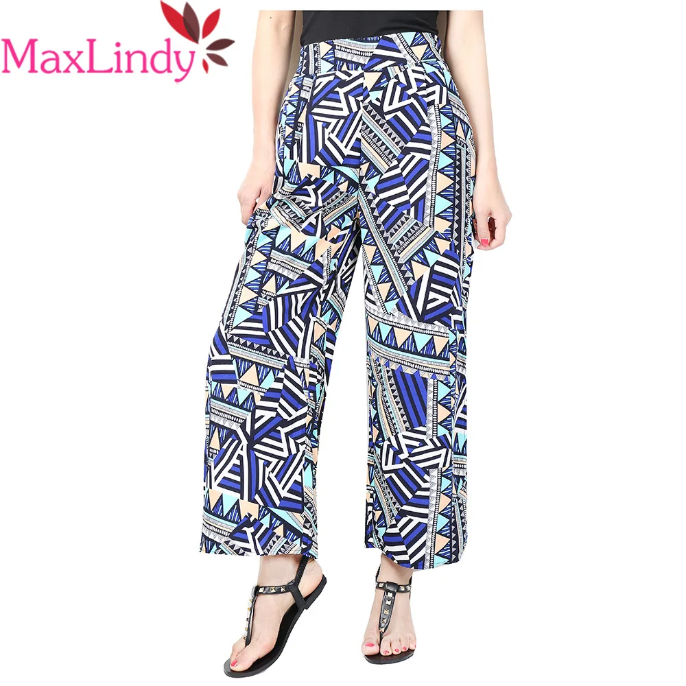 MaxLindy женские Винтаж геометрический рисунок печатных шифона летние широкие брюки
