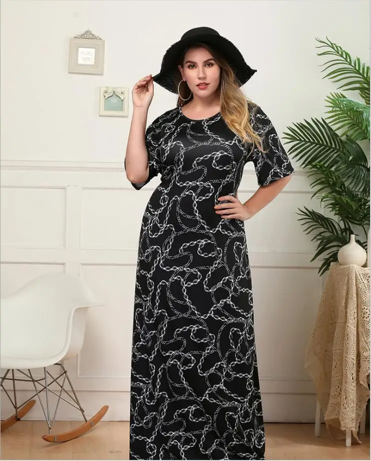 New summer women's round neck mid-sleeve slim large size dress | Женская одежда