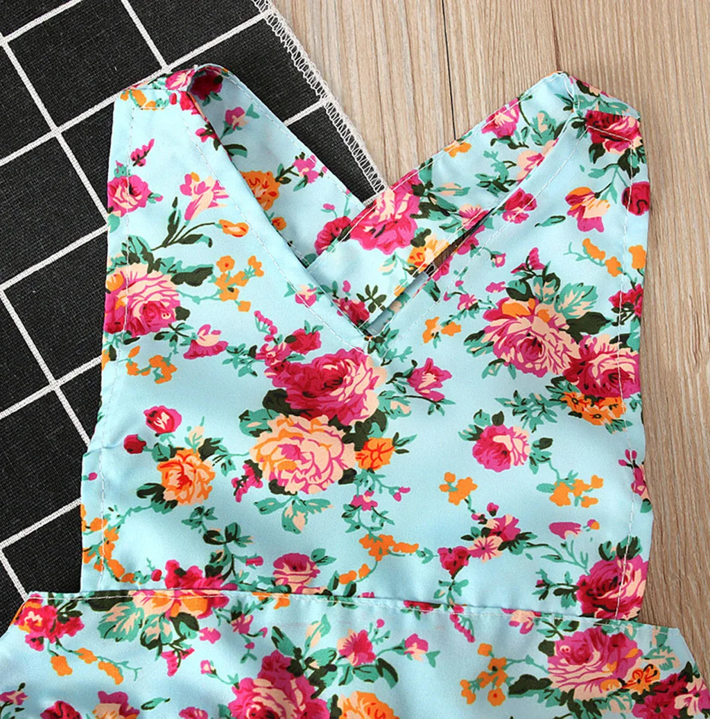 Summer Girl Dress Children Backless Lacing Floral Print Romper Sundress Kids for Girls Fashion Clothing 2020 | Детская одежда и