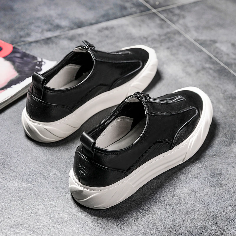 

YEINSHAARS Men Casual Shoes Fashion Spring Autumn Zipper Design Lazy Solid Loafers Moccasins Comfortable Male Peas Driver Flats