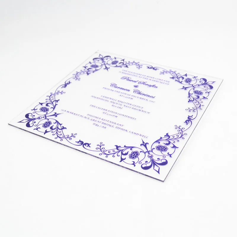 Wholesale cheap customized transparent acrylic wedding invitation card for wedding invitations