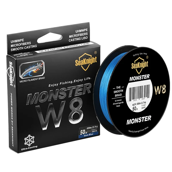 SeaKnight MONSTER W8 Fishing Line 300M 8 Strands Braided PE Line 15 20 30 40 50 80 100LB - Цвет: blue