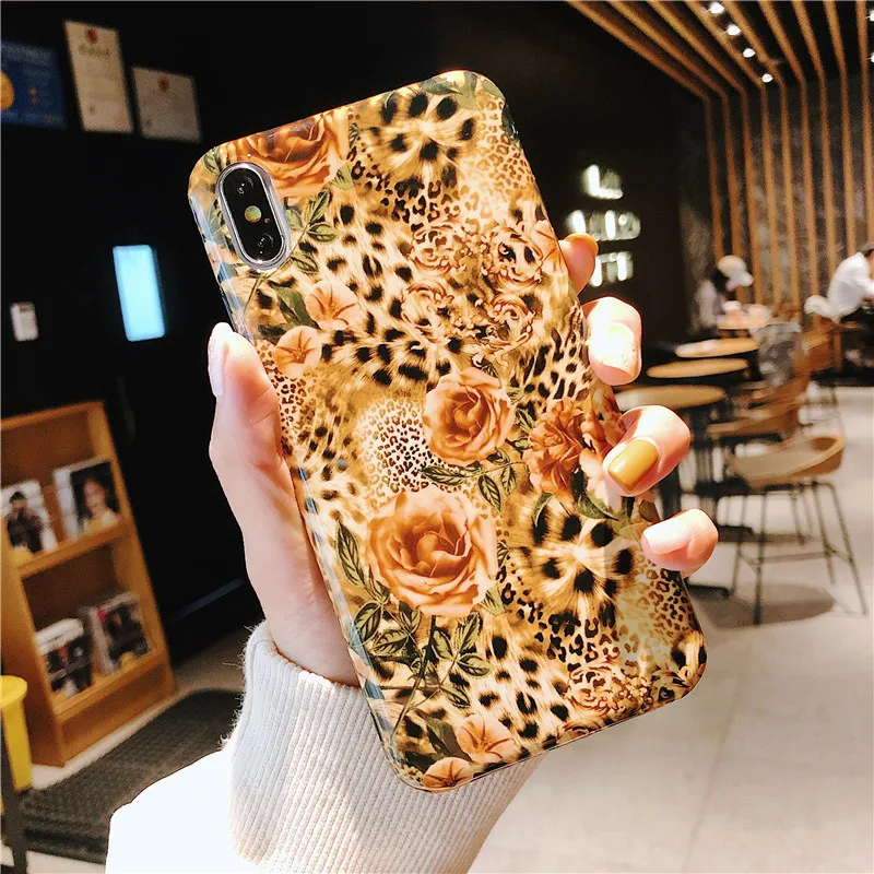 JIBAN Fashion Leopard Flower Phone Case for Iphone X/XR/XS MAX 6 6plus Soft Anti-fall Glossy Cover IPhone 7/8plus |