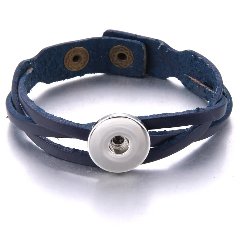 18mm blue 21 см регулируемый ювелирный браслет с защелкой, винтажный плетеный браслет из натуральной кожи, подходит для 18 мм, ювелирное изделие для женщин 9393 - Окраска металла: 18mm blue