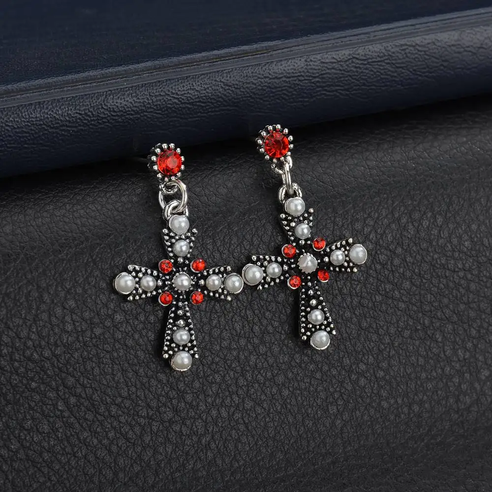 Terreau Kathy крест серьги в стиле барокко имитация жемчуга синий кристалл