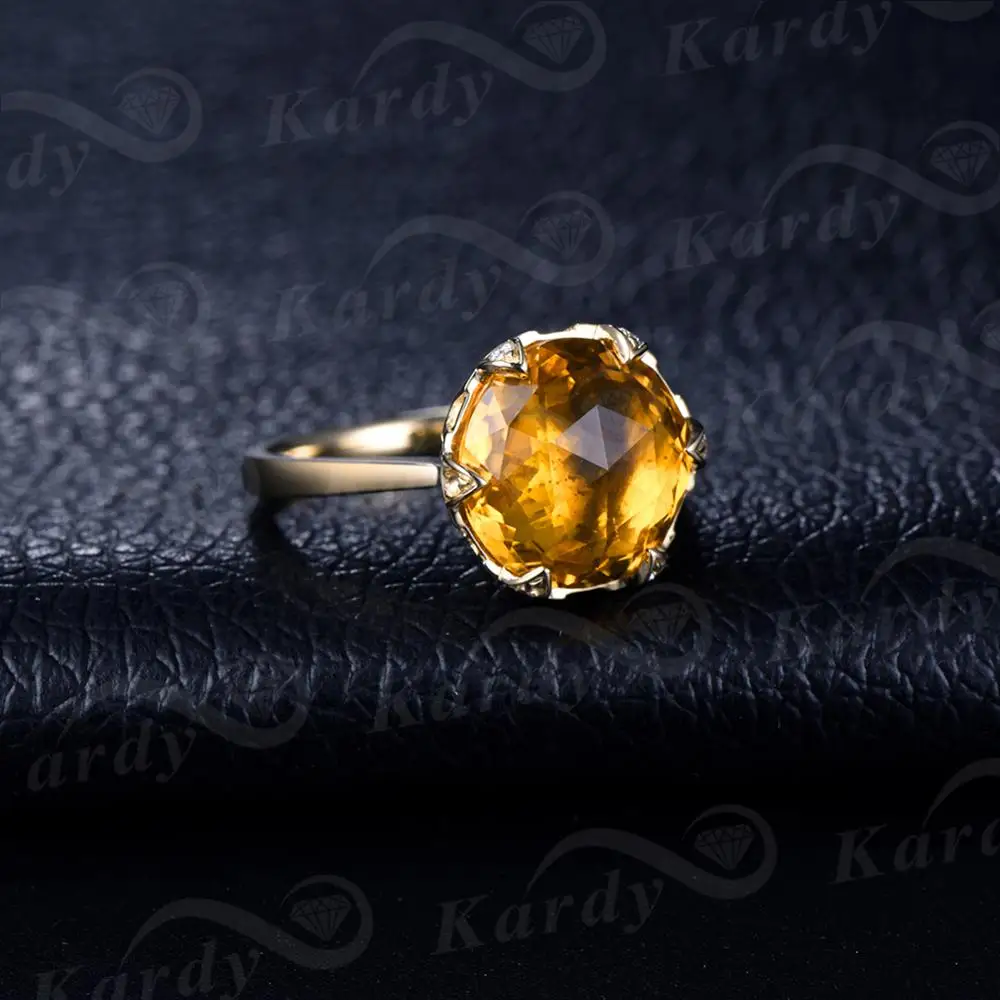 Редкие 7.8ct натуральный цитрин кольцо с Южная Африка алмазы драгоценный камень 14K