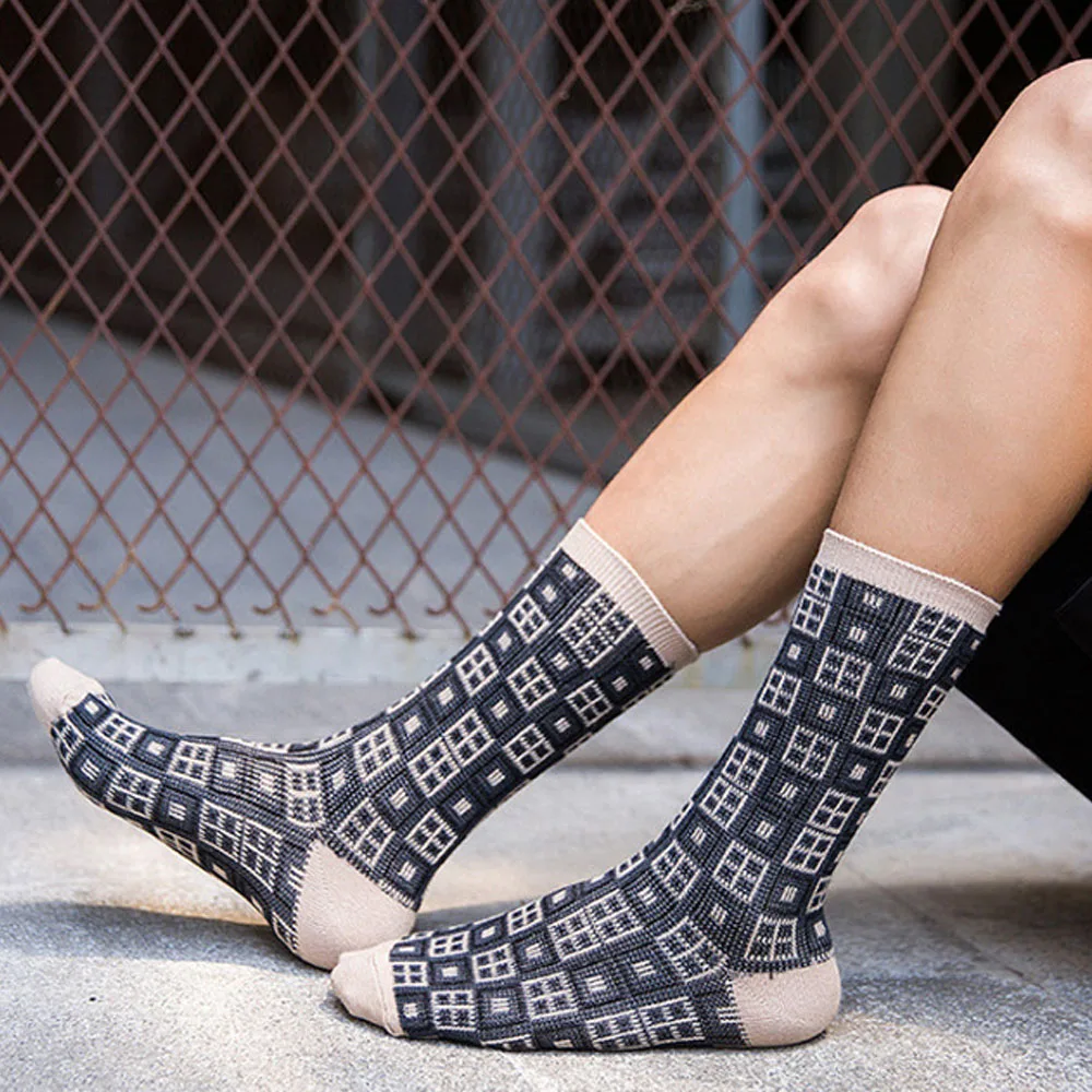 1 пара осенне зимних мужских вязаных носков средней длины носки в британском