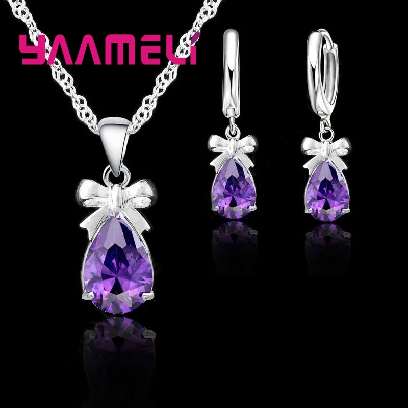 Комплект из колье и серёг серебра 925 пробы с австрийскими кристаллами|necklace earrings