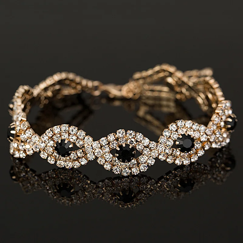 Wholesale Gold &amp sliver Color plated Rhinestone Crystal String Charms Chain Link Bracelet for women B013 | Украшения и