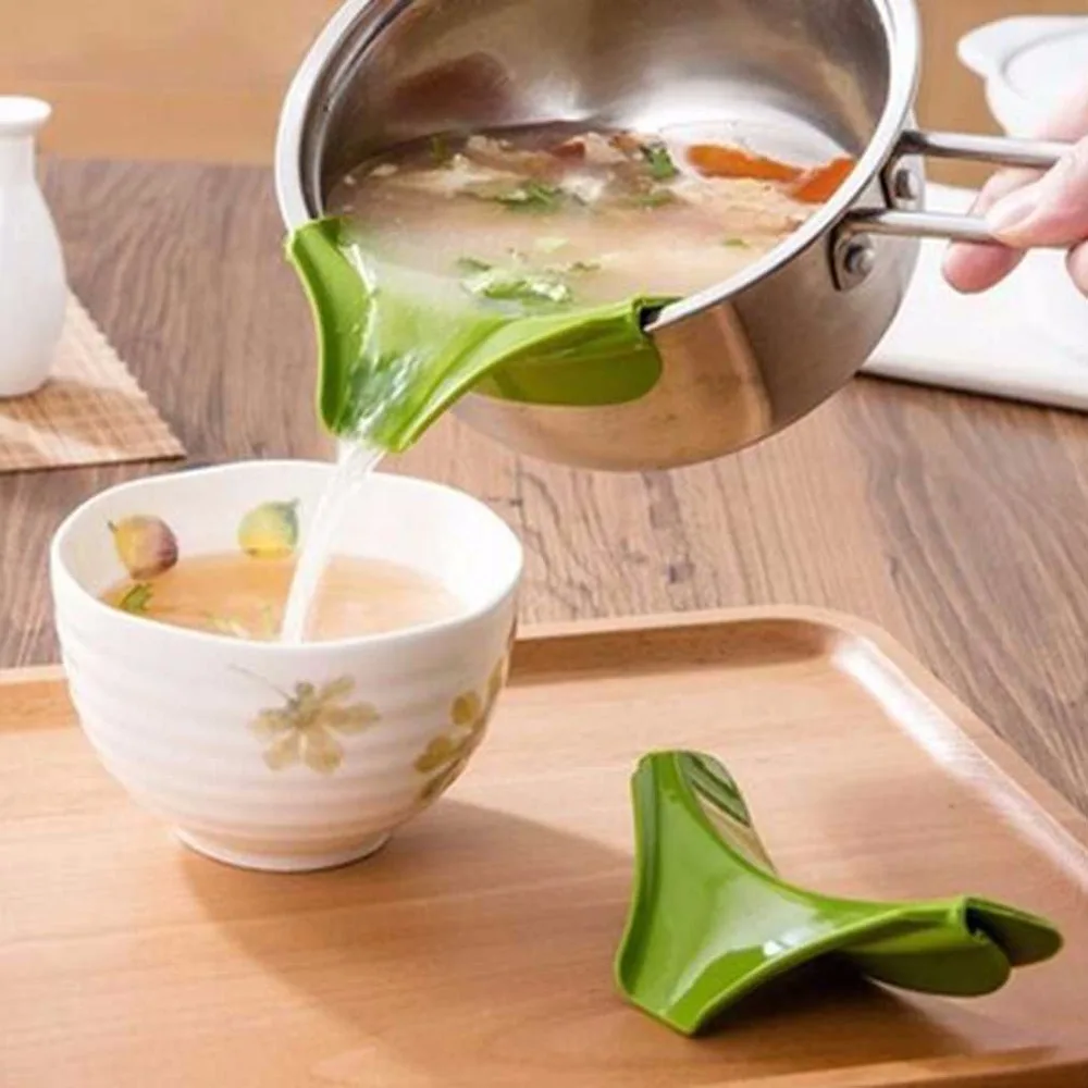 

Anti Spill Kitchen Funnel Gadget Silicone Pour Spout Slip On Pour For Bowls Pans Pots Home Kitchen Tool