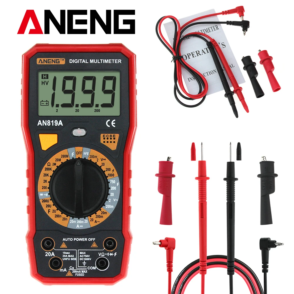 Aneng AN819A Подсветка Цифровой мультиметр 1999 отсчетов ЖК дисплей Портативный