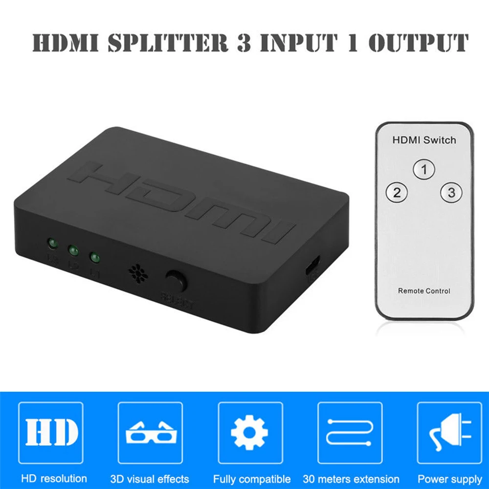 Новый 3 в 1 из 1080P HD 3D портовый HDMI сигнал разветвитель AV Switcher концентратор коробка